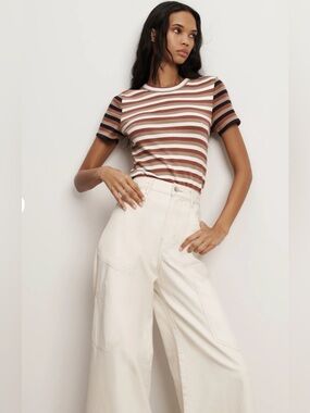 Veronica Beard Pruitt Striped Ribbed T-Shirt Size XL